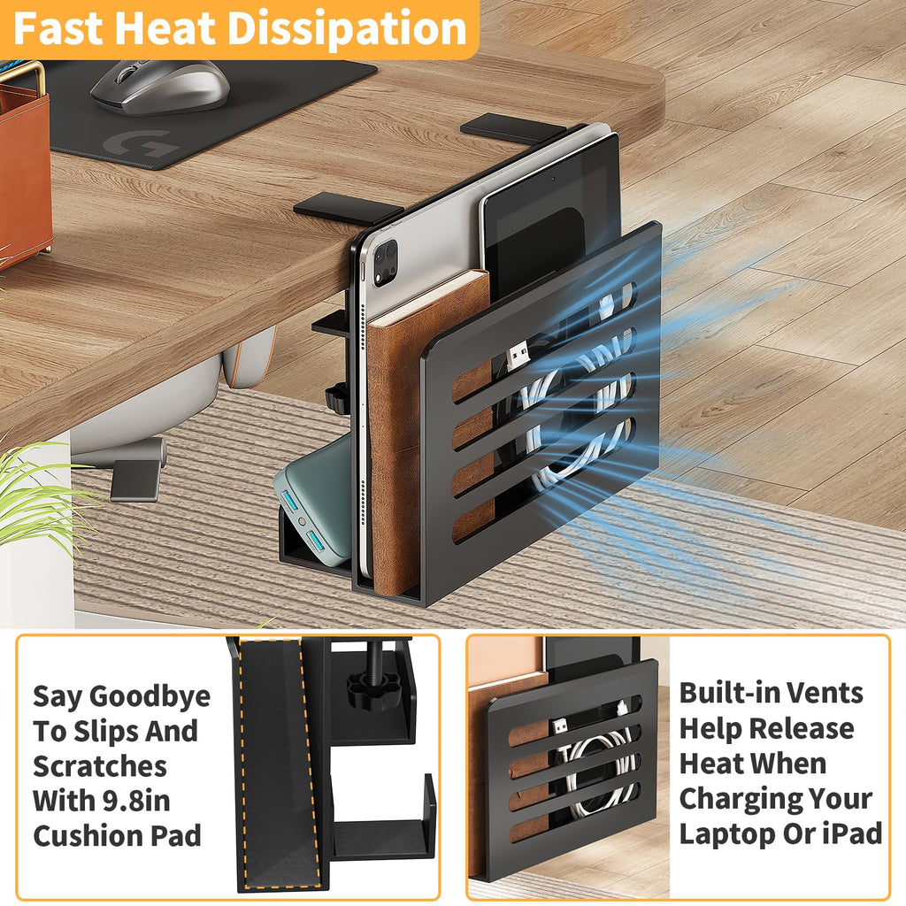 3 In 1 Schreibtisch Seitenaufbewahrung Laptop Ständer mit Haken & Kabelhaken Verstellbare Laptop Halterung Unter Schreibtisch Aufbewahrung Ohne Bohrer Schreibtisch Organizer für Büro und Home