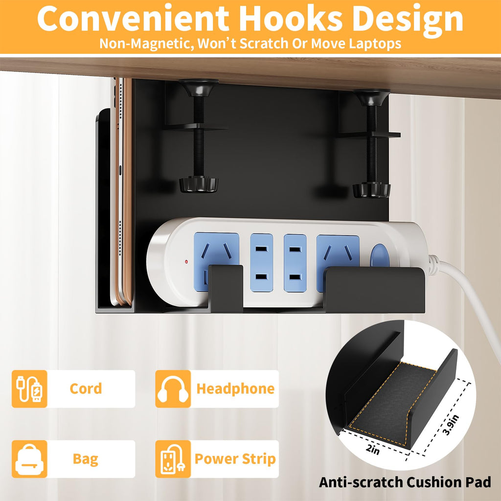 3 In 1 Schreibtisch Seitenaufbewahrung Laptop Ständer mit Haken & Kabelhaken Verstellbare Laptop Halterung Unter Schreibtisch Aufbewahrung Ohne Bohrer Schreibtisch Organizer für Büro und Home