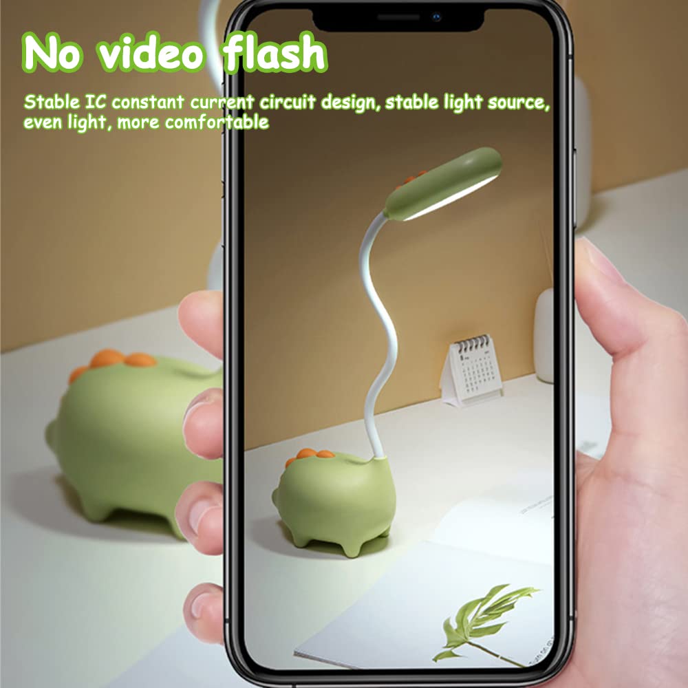 LUFEIS Schreibtischlampe Kinder, Schreibtischlampe Dinosaurier Kinderzimmer, Wiederaufladbare Schreibtischlampes, Dimmbare Nachttischlampe mit USB, Schreibtischlampes LED Augenschutz für Lesen (Grün)