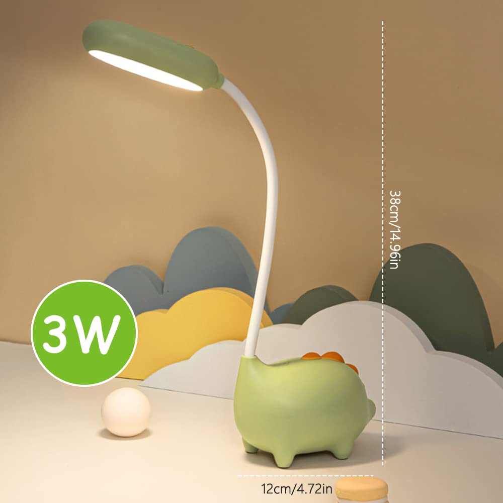 LUFEIS Schreibtischlampe Kinder, Schreibtischlampe Dinosaurier Kinderzimmer, Wiederaufladbare Schreibtischlampes, Dimmbare Nachttischlampe mit USB, Schreibtischlampes LED Augenschutz für Lesen (Grün)