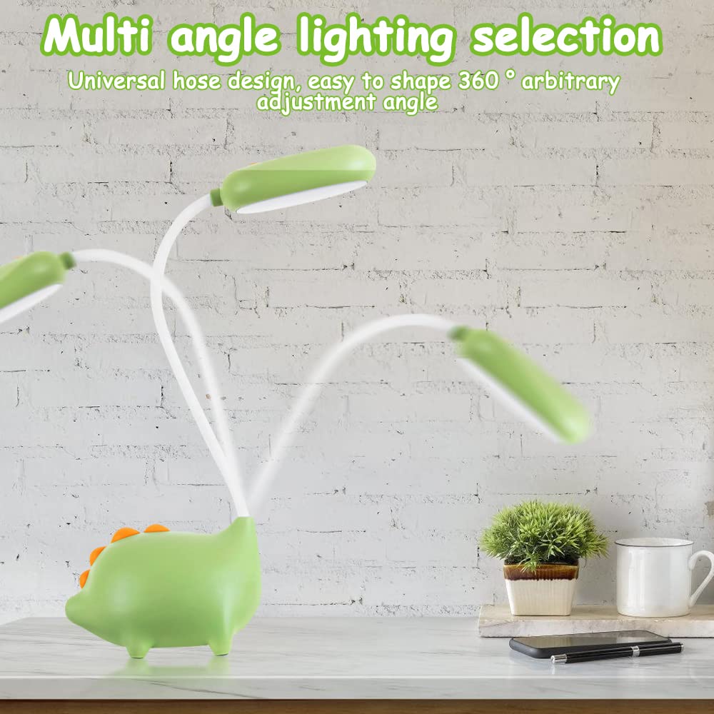 LUFEIS Schreibtischlampe Kinder, Schreibtischlampe Dinosaurier Kinderzimmer, Wiederaufladbare Schreibtischlampes, Dimmbare Nachttischlampe mit USB, Schreibtischlampes LED Augenschutz für Lesen (Grün)