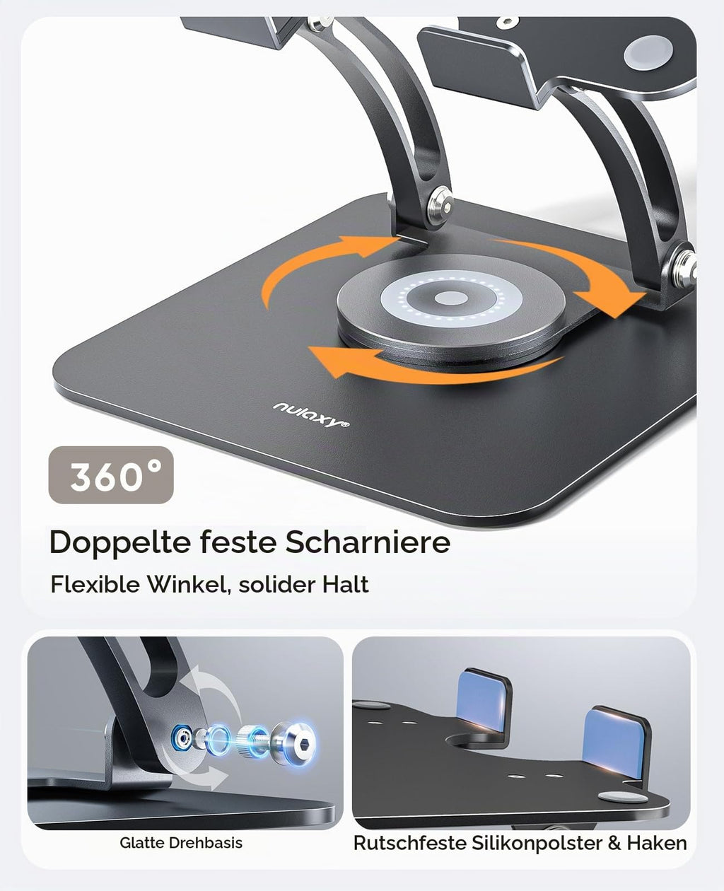 Nulaxy 360° Drehbarer Laptop Ständer, Notebook Halterung für Schreibtisch