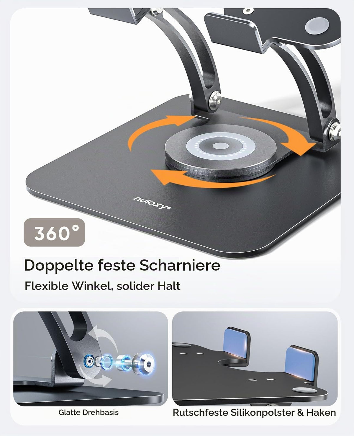 Nulaxy 360° Drehbarer Laptop Ständer, Notebook Halterung für Schreibtisch