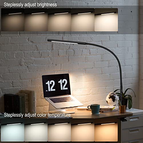 EYOCEAN Schreibtischlampe LED mit Fernbedienung, Verstellbare Schwanenhals Klemmleuchte, Einstellbare Dimmen & Farbtemperaturen, Berührungssteuerung Büro Tischlampe, 12W, Mattschwarz