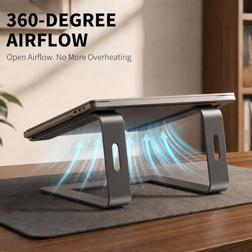 Orionstar Laptop Ständer, Ergonomischer Laptop Stand für Schreibtisch, Aluminium Laptop Halterung mit Belüfteter, Laptopständer Kompatibel mit MacBook Air Pro Samsung Notebook 10-15.6 Zoll Schwarz
