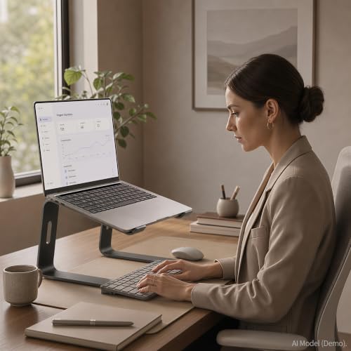 Orionstar Laptop Ständer, Ergonomischer Laptop Stand für Schreibtisch, Aluminium Laptop Halterung mit Belüfteter, Laptopständer Kompatibel mit MacBook Air Pro Samsung Notebook 10-15.6 Zoll Schwarz