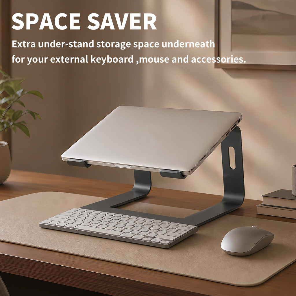 Orionstar Laptop Ständer, Ergonomischer Laptop Stand für Schreibtisch, Aluminium Laptop Halterung mit Belüfteter, Laptopständer Kompatibel mit MacBook Air Pro Samsung Notebook 10-15.6 Zoll Schwarz