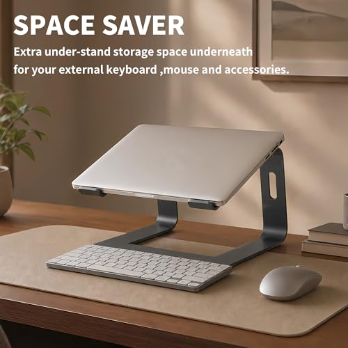 Orionstar Laptop Ständer, Ergonomischer Laptop Stand für Schreibtisch, Aluminium Laptop Halterung mit Belüfteter, Laptopständer Kompatibel mit MacBook Air Pro Samsung Notebook 10-15.6 Zoll Schwarz