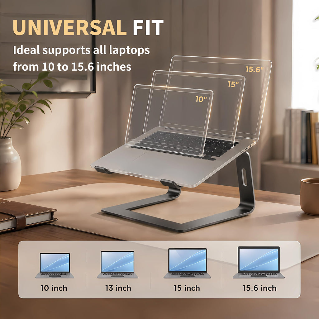 Orionstar Laptop Ständer, Ergonomischer Laptop Stand für Schreibtisch, Aluminium Laptop Halterung mit Belüfteter, Laptopständer Kompatibel mit MacBook Air Pro Samsung Notebook 10-15.6 Zoll Schwarz