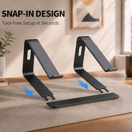 Orionstar Laptop Ständer, Ergonomischer Laptop Stand für Schreibtisch, Aluminium Laptop Halterung mit Belüfteter, Laptopständer Kompatibel mit MacBook Air Pro Samsung Notebook 10-15.6 Zoll Schwarz