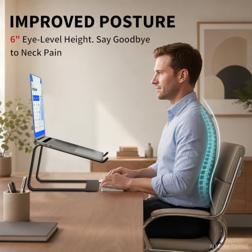 Orionstar Laptop Ständer, Ergonomischer Laptop Stand für Schreibtisch, Aluminium Laptop Halterung mit Belüfteter, Laptopständer Kompatibel mit MacBook Air Pro Samsung Notebook 10-15.6 Zoll Schwarz