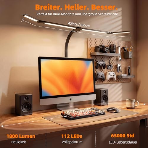 24W Schreibtischlampe LED Dimmbar mit Einstellbare 4-Segment-Lichtleiste
