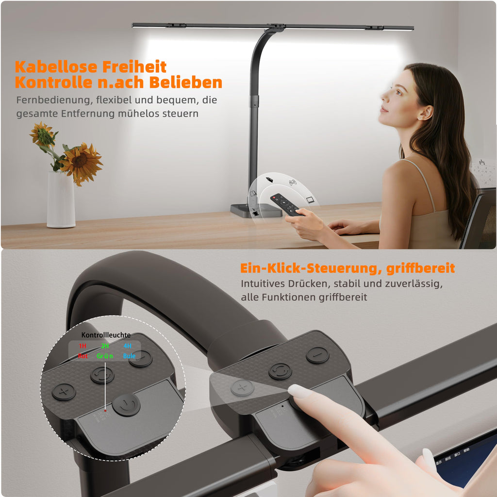 24W Schreibtischlampe LED Dimmbar mit Einstellbare 4-Segment-Lichtleiste