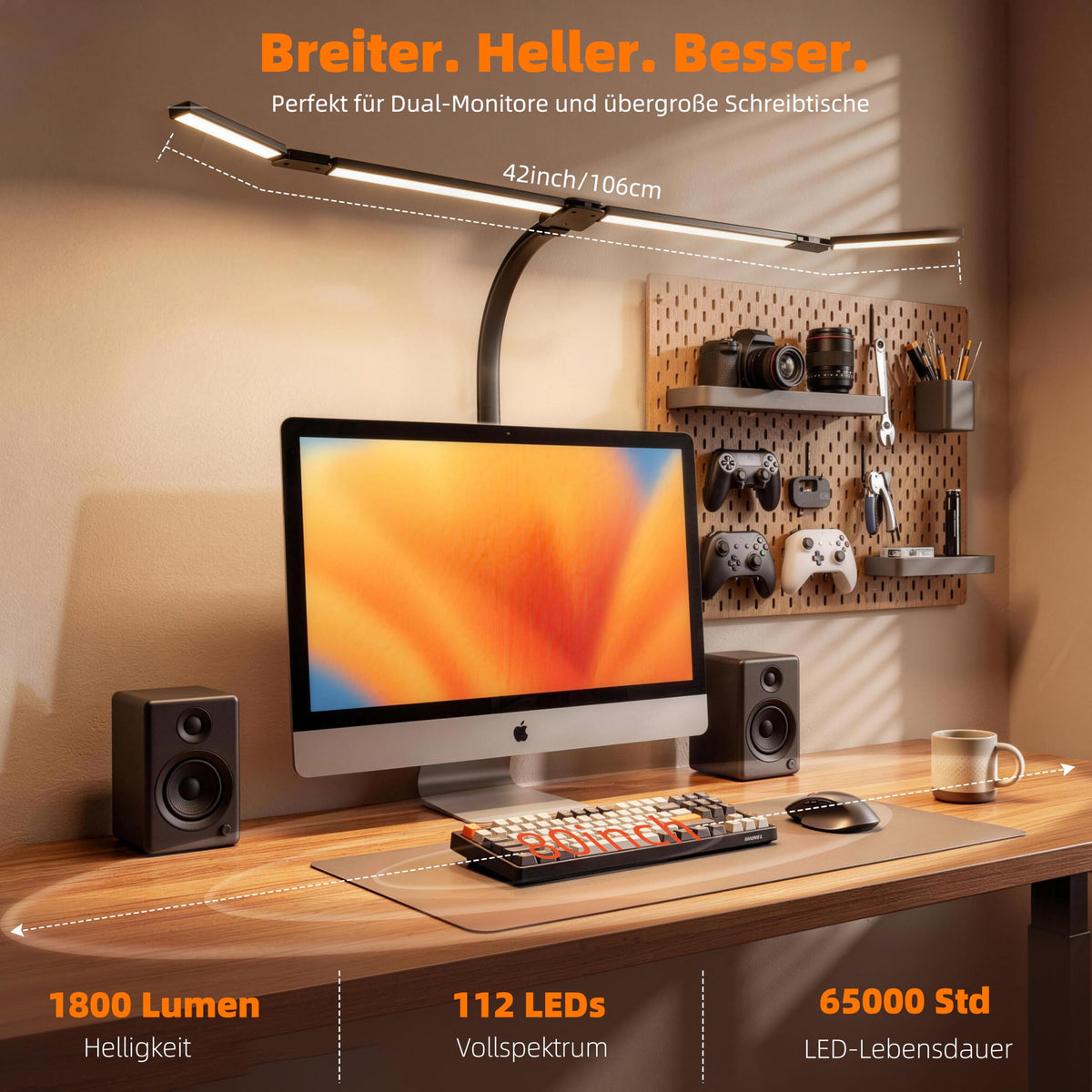 24W Schreibtischlampe LED Dimmbar mit Einstellbare 4-Segment-Lichtleiste