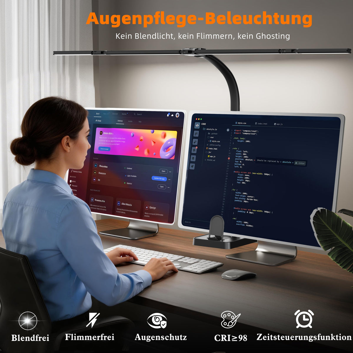 24W Schreibtischlampe LED Dimmbar mit Einstellbare 4-Segment-Lichtleiste