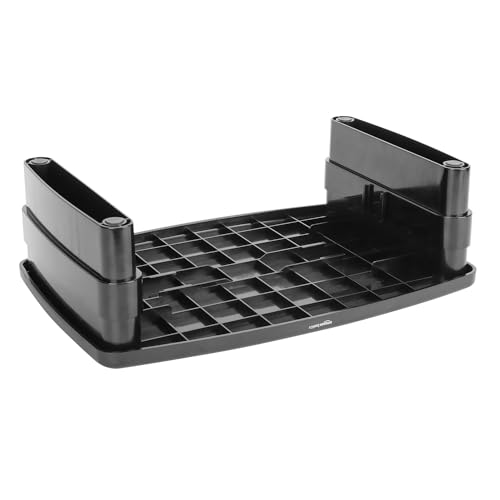 Amazon Basics Höhenverstellbarer Monitorständer mit Organizer, 3-stufiges Stapelbares Design, ABS-Kunststoff, Trägt bis zu 10,0kg, für Monitore & Laptops, Schwarz