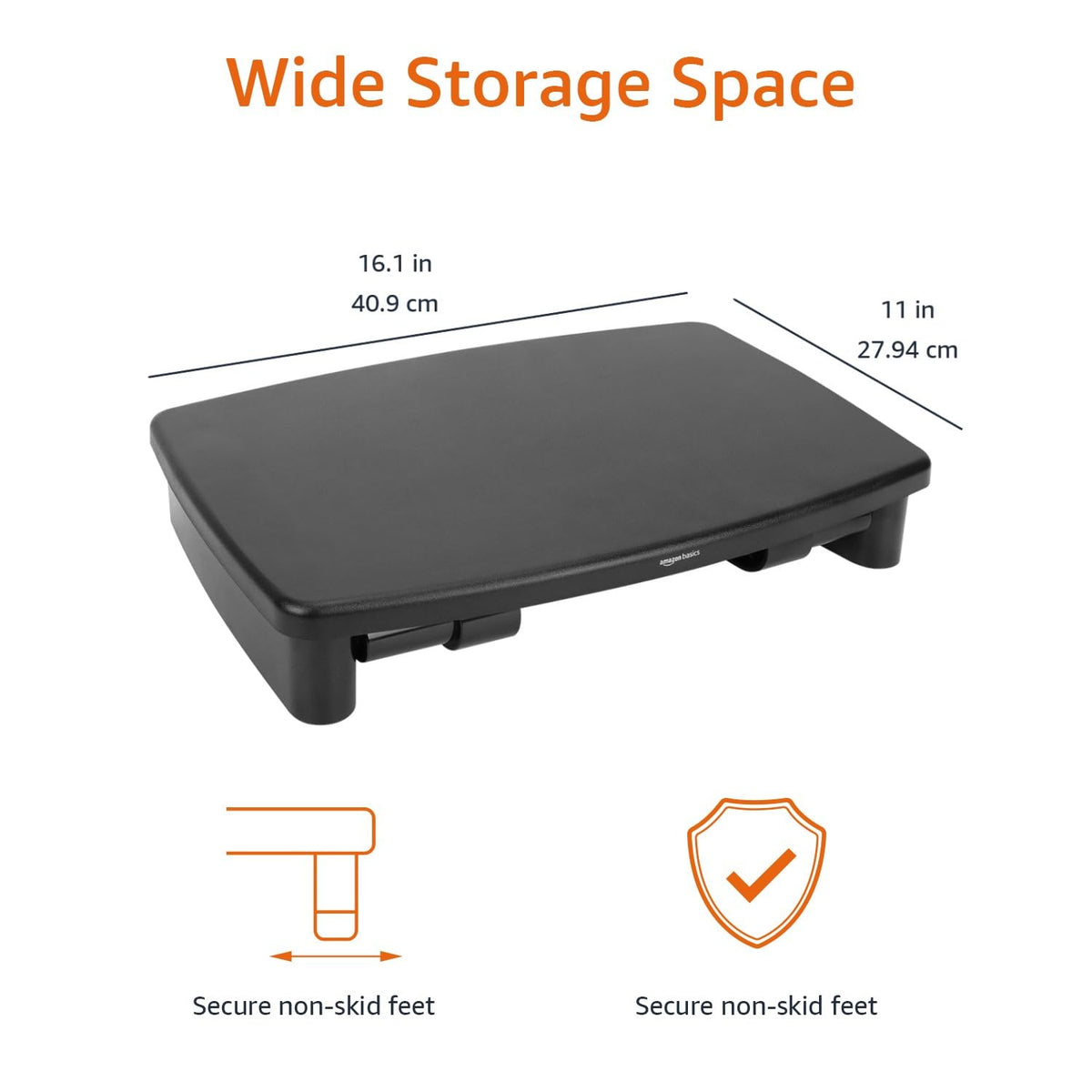 Amazon Basics Höhenverstellbarer Monitorständer mit Organizer, 3-stufiges Stapelbares Design, ABS-Kunststoff, Trägt bis zu 10,0kg, für Monitore & Laptops, Schwarz
