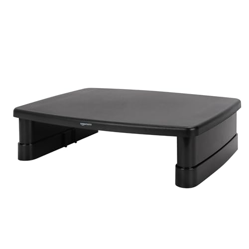 Amazon Basics Höhenverstellbarer Monitorständer mit Organizer, 3-stufiges Stapelbares Design, ABS-Kunststoff, Trägt bis zu 10,0kg, für Monitore & Laptops, Schwarz
