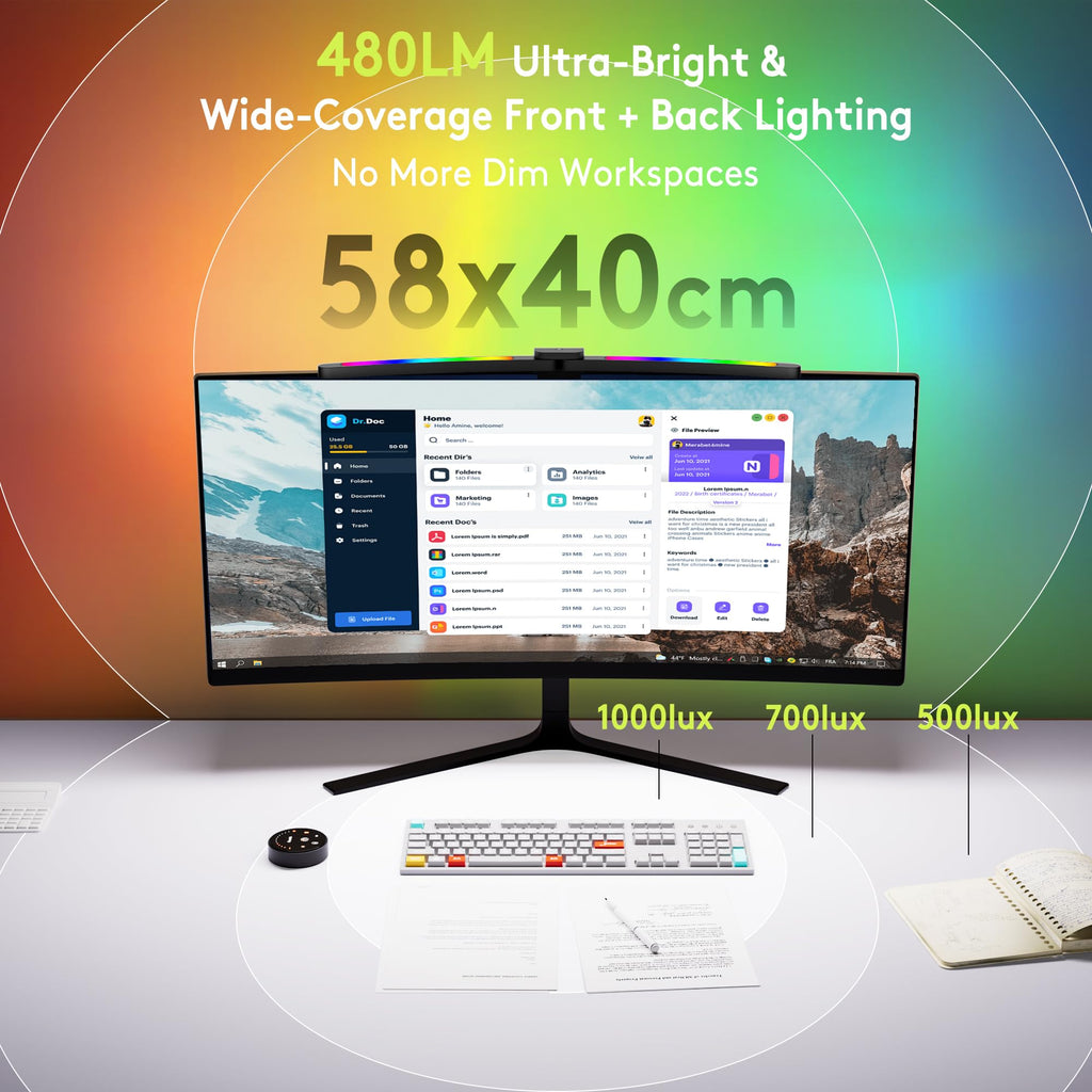 Quntis 66cm Curved Monitor Lampe RGB-Hintergrundbeleuchtung Fernbedienung