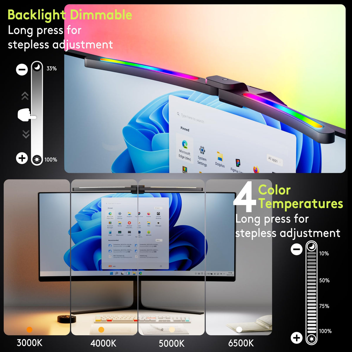 Quntis 66cm Curved Monitor Lampe RGB-Hintergrundbeleuchtung Fernbedienung