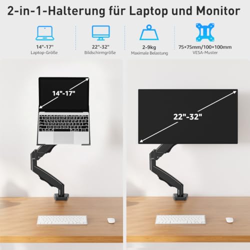 MOUNTUP 2 in 1 Monitor Halterung mit Laptopablage für Laptop & Monitor