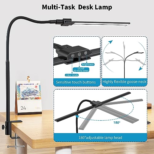 KableRika Doppelkopf LED Schreibtischlampe Klemmbar Dimmbar