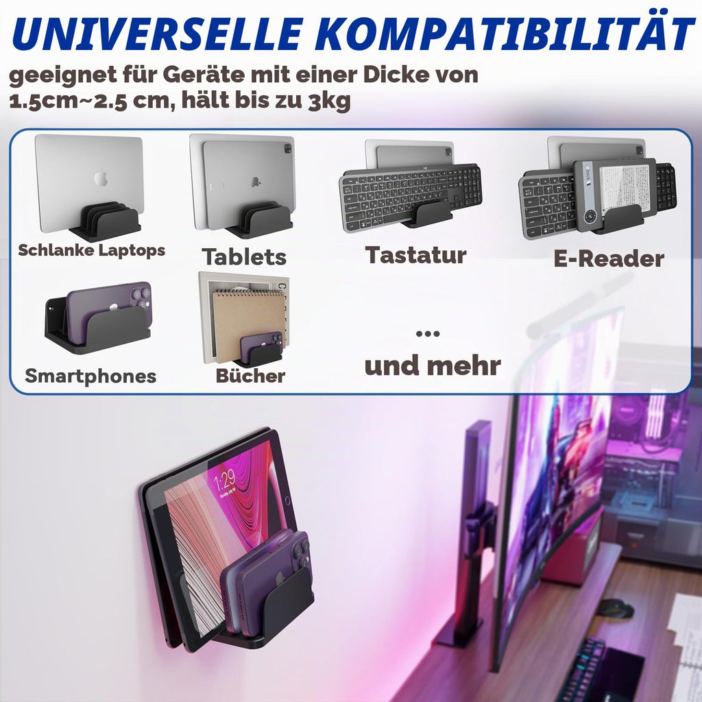 sciuU Wandhalterung für 4 Geräte – für Tablet, Slim Laptop, Handy, eReader