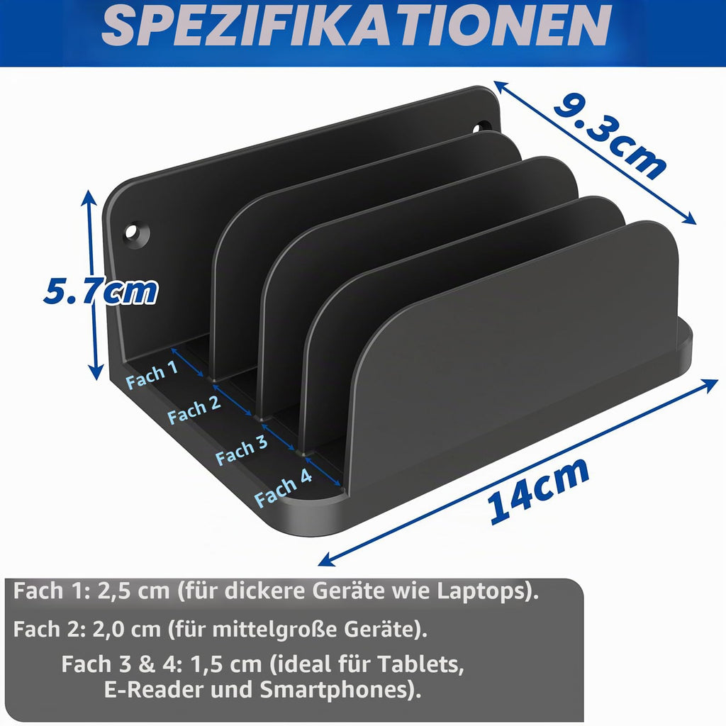 sciuU Wandhalterung für 4 Geräte – für Tablet, Slim Laptop, Handy, eReader