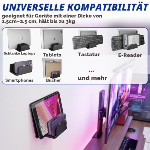sciuU Wandhalterung für 4 Geräte – für Tablet, Slim Laptop, Handy, eReader