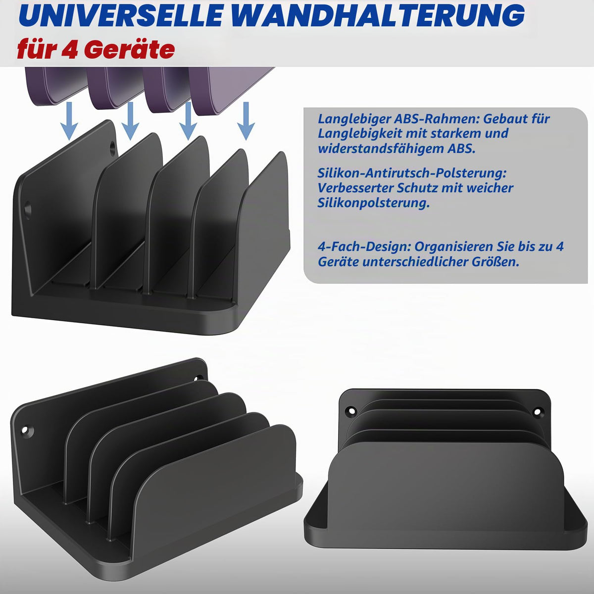 sciuU Wandhalterung für 4 Geräte – für Tablet, Slim Laptop, Handy, eReader