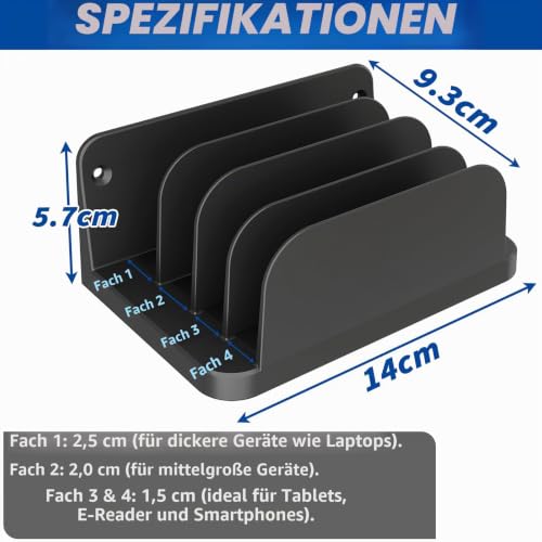 sciuU Wandhalterung für 4 Geräte – für Tablet, Slim Laptop, Handy, eReader