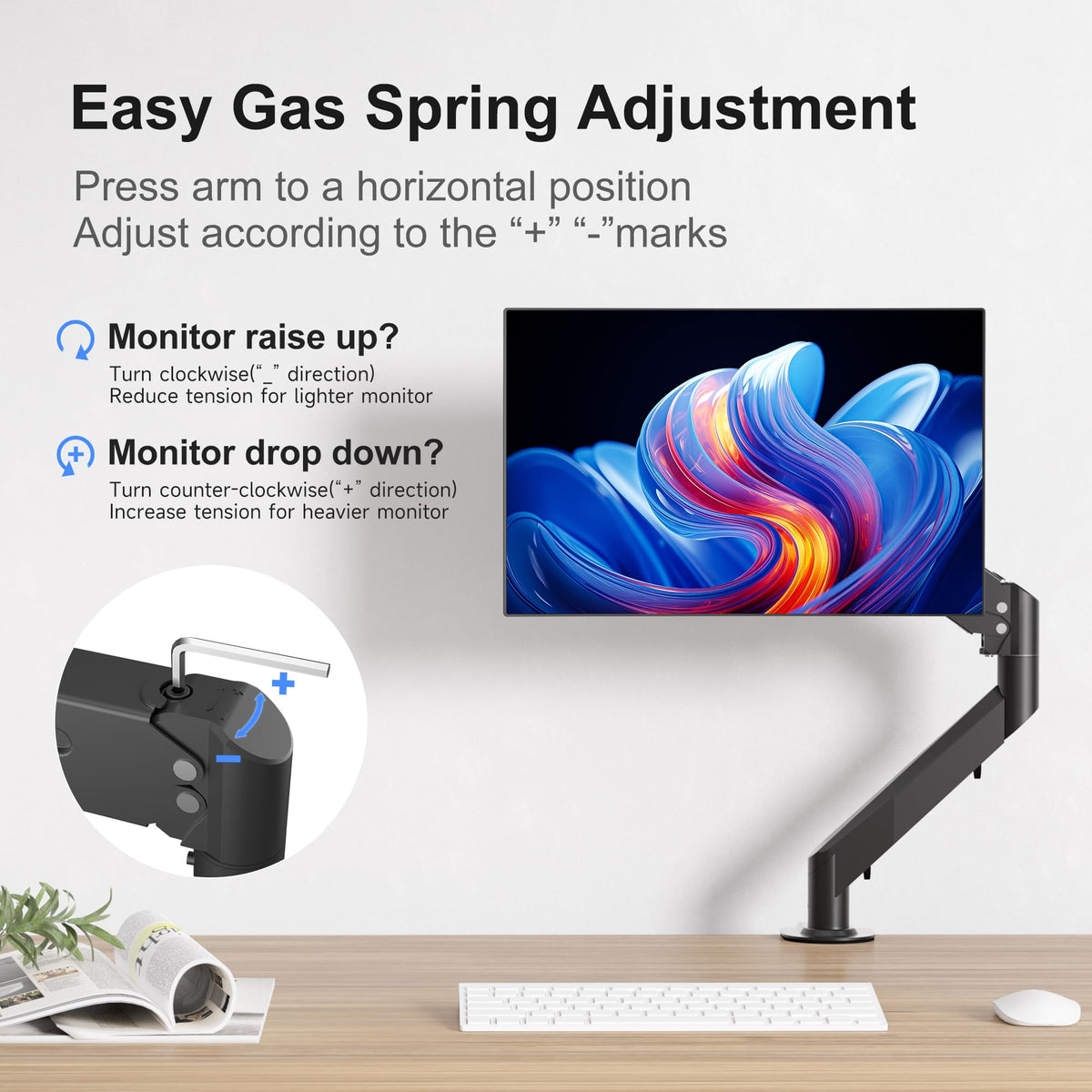 suptek Monitor Halterung Höhenverstellbarer Gasfeder-Monitorarm für 17-35 Zoll Bildschirme, VESA 75/100 mm, bis zu 11 kg, Ergonomischer Bildschirmhalterung 1 Monitor Einarm-Desktop- Monitorhalterung