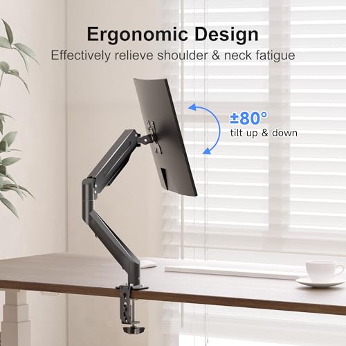 suptek Monitor Halterung Höhenverstellbarer Gasfeder-Monitorarm für 17-35 Zoll Bildschirme, VESA 75/100 mm, bis zu 11 kg, Ergonomischer Bildschirmhalterung 1 Monitor Einarm-Desktop- Monitorhalterung