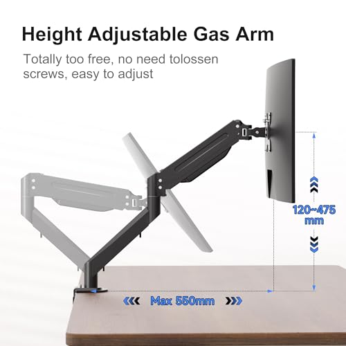 suptek Monitor Halterung Höhenverstellbarer Gasfeder-Monitorarm für 17-35 Zoll Bildschirme, VESA 75/100 mm, bis zu 11 kg, Ergonomischer Bildschirmhalterung 1 Monitor Einarm-Desktop- Monitorhalterung
