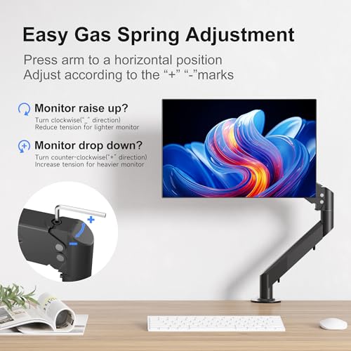 suptek Monitor Halterung Höhenverstellbarer Gasfeder-Monitorarm für 17-35 Zoll Bildschirme, VESA 75/100 mm, bis zu 11 kg, Ergonomischer Bildschirmhalterung 1 Monitor Einarm-Desktop- Monitorhalterung