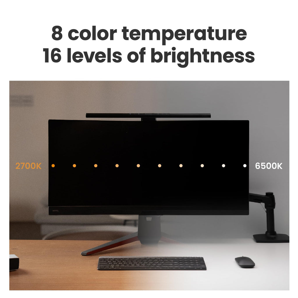BenQ ScreenBar Pro LED Monitor Lampe – blendfreies Licht, automatisches Ein-/Ausschalten, universelle Klemme, ultrabreite Beleuchtung, einstellbare Farbtemperatur & Helligkeit, Auto-Dimmen, Schwarz