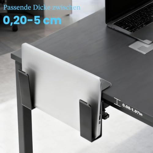 Verstellbare Laptop Halterung, 2 Stück Schreibtisch Seitenaufbewahrung ohne Bohren, Aufhängbarer Metall Ständer & Organizer mit Kratzfestem Silikon, Vertikale Halterung für Notebook Büro Homeoffice