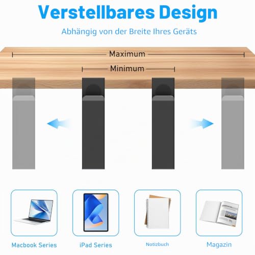 Verstellbare Laptop Halterung, 2 Stück Schreibtisch Seitenaufbewahrung ohne Bohren, Aufhängbarer Metall Ständer & Organizer mit Kratzfestem Silikon, Vertikale Halterung für Notebook Büro Homeoffice