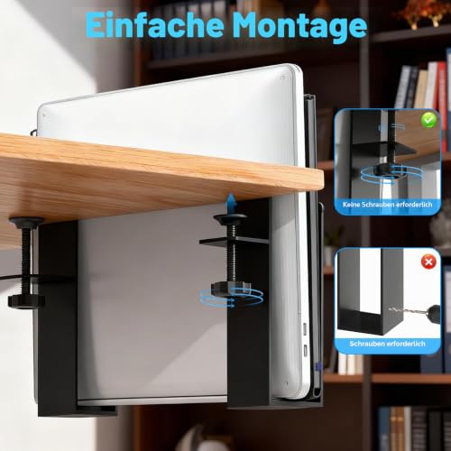 Verstellbare Laptop Halterung, 2 Stück Schreibtisch Seitenaufbewahrung ohne Bohren, Aufhängbarer Metall Ständer & Organizer mit Kratzfestem Silikon, Vertikale Halterung für Notebook Büro Homeoffice