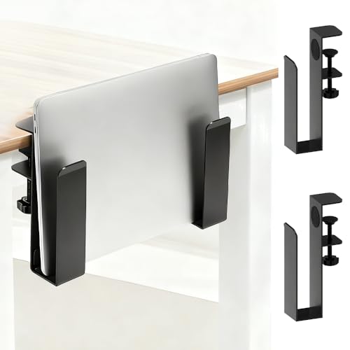 Verstellbare Laptop Halterung, 2 Stück Schreibtisch Seitenaufbewahrung ohne Bohren, Aufhängbarer Metall Ständer & Organizer mit Kratzfestem Silikon, Vertikale Halterung für Notebook Büro Homeoffice