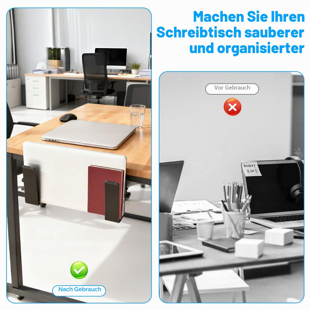 Verstellbare Laptop Halterung, 2 Stück Schreibtisch Seitenaufbewahrung ohne Bohren, Aufhängbarer Metall Ständer & Organizer mit Kratzfestem Silikon, Vertikale Halterung für Notebook Büro Homeoffice