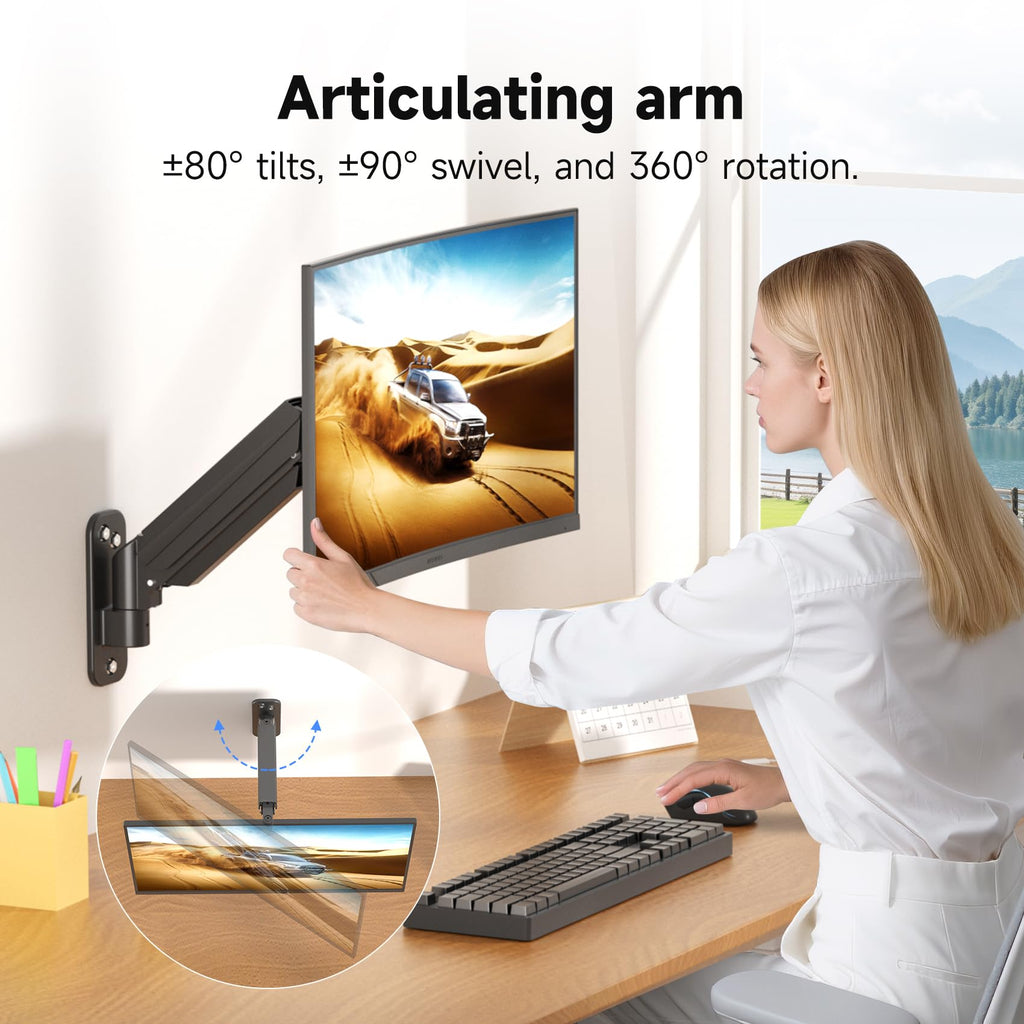 suptek Monitor Wandhalterung für 13-32 Zoll LED/LCD/TV Bildschirm bis 9 kg, Monitor Halterung mit voller einstellbaren Gasfeder, Höhenverstellbar, Neigbar Schwenkbar und Drehbar, VESA 75/100, WM011
