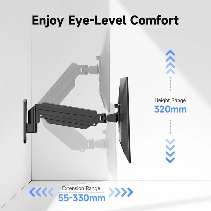 suptek Monitor Wandhalterung für 13-32 Zoll LED/LCD/TV Bildschirm bis 9 kg, Monitor Halterung mit voller einstellbaren Gasfeder, Höhenverstellbar, Neigbar Schwenkbar und Drehbar, VESA 75/100, WM011