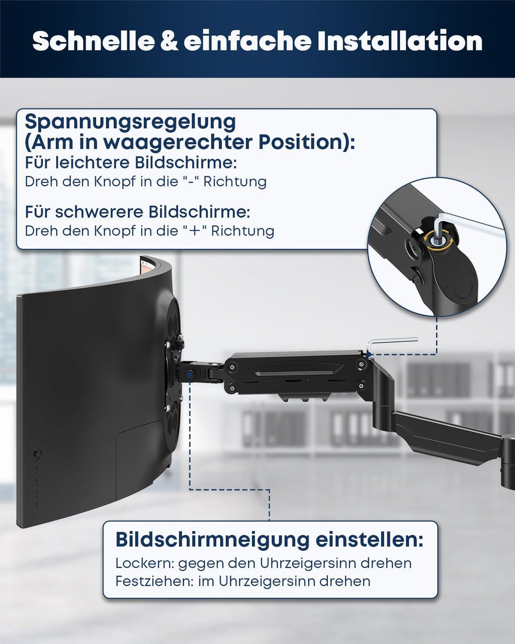 Monitor Wandhalterung Gasfeder 17–32 Zoll – Extra Langer Monitorarm 76,9 cm, schwenkbar & höhenverstellbar, VESA 75/100, bis 9 kg, Schwarz