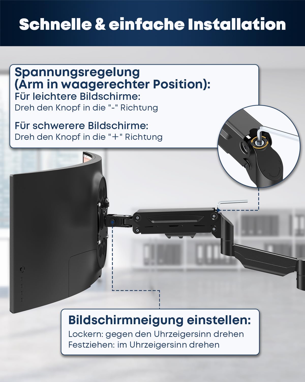 Monitor Wandhalterung Gasfeder 17–32 Zoll – Extra Langer Monitorarm 76,9 cm, schwenkbar & höhenverstellbar, VESA 75/100, bis 9 kg, Schwarz