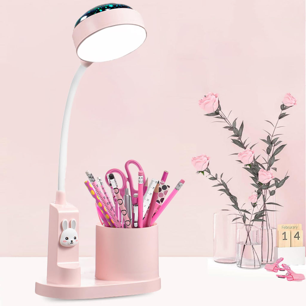 Kinder Schreibtischlampe LED Tischlampe mit Stifthalter Projektor