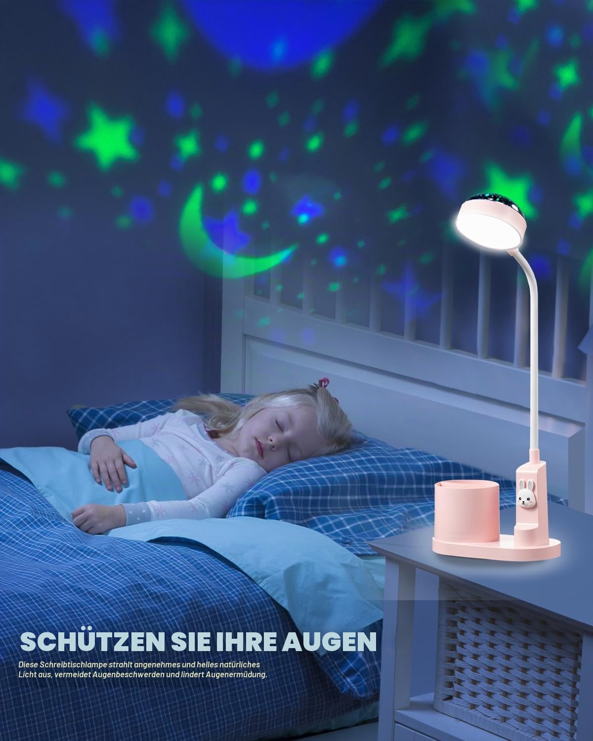Kinder Schreibtischlampe LED Tischlampe mit Stifthalter Projektor