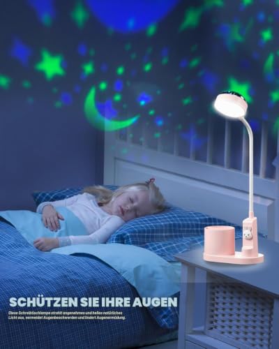 Kinder Schreibtischlampe LED Tischlampe mit Stifthalter Projektor