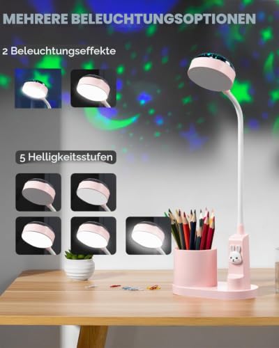 Kinder Schreibtischlampe LED Tischlampe mit Stifthalter Projektor