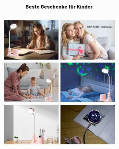 Kinder Schreibtischlampe LED Tischlampe mit Stifthalter Projektor